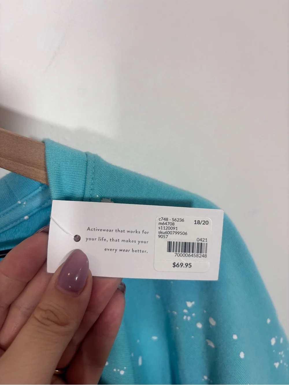 LIVI short sleeve t shirt pocket dress aqua with paint splatter NWT Size 18/20
